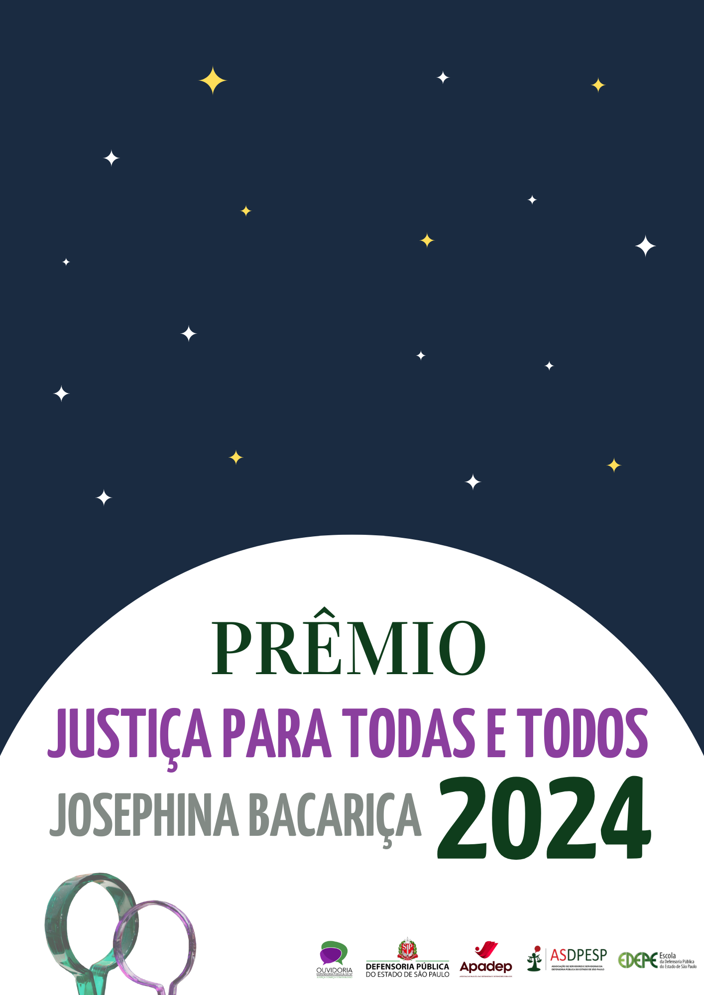 Fundo azul com estrelas e escritos em roxo e verde com os seguintes logos: DPESP, APADEP, ASDPESP e EDEPE