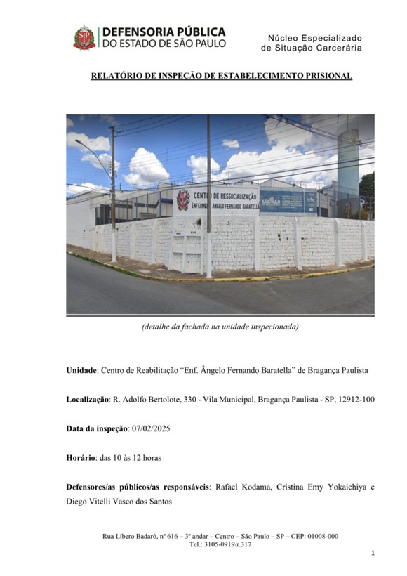Relatório de Inspeção - Centro de Ressocialização de Bragança Paulista 