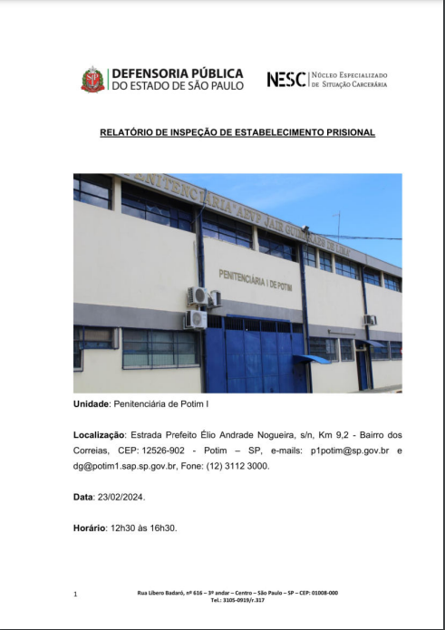 Relatório de Inspeção - Penitenciária de Potim I - Tarjado - 23/02/2024