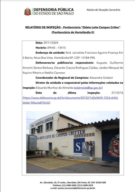 Relatório de Inspeção - Penitenciária de Hortolândia II - 29/11/2024