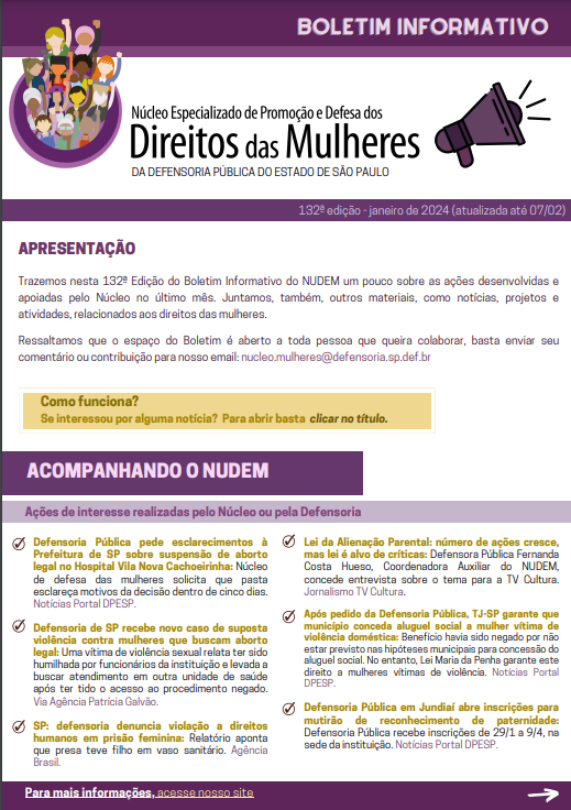 132º Boletim Informativo NUDEM - janeiro 2024