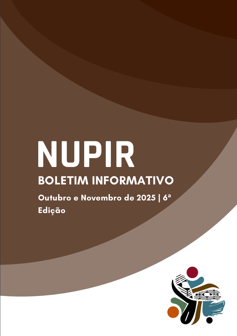 Capa em tons de marrom com texto: “NUPIR – Boletim Informativo, Outubro e Novembro de 2025, 6ª Edição”. Logotipo colorido no canto inferior direito.