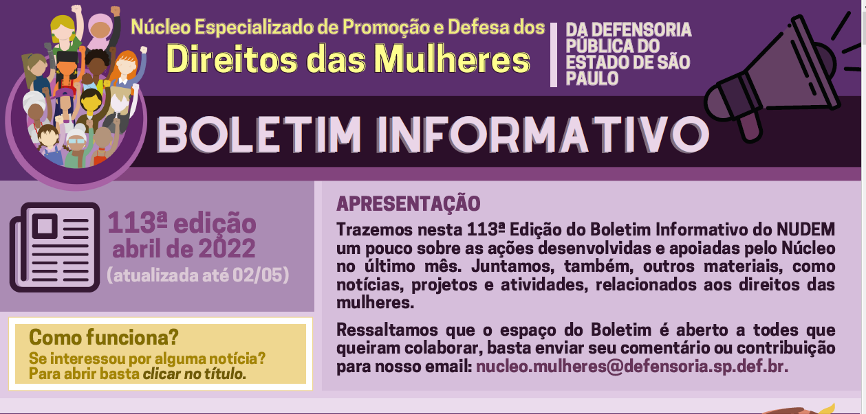 113º - Boletim Informativo Núcleo Especializado de Promoção e Defesa dos Direitos das Mulheres 